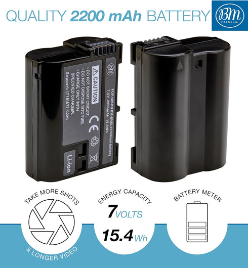 BM Premium EN-EL15B Battery and Battery Charger for Nikon Z6, Z7, D780, D850, D7500, 1 V1, D500, D600, D610, D750, D800, D800E, D810, D810A, D7000...
