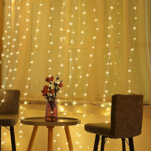 Meonum Curtain Tapestry Backdrop String Lights, Each 13 Strings 6.6 x 5 ft Tapestry Fairy String Light, 8 Modes Window Wall Hanging Light Strings ...