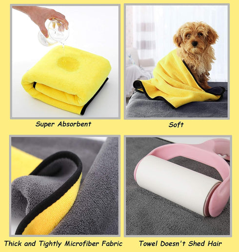 Dog Bath Towel - Super Absorbent Microfiber Dog Towel for Small Dogs and Cats, Yellow & Grey 11.8" x 23.6"...