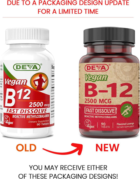 DEVA Nutrition Vegan Sublingual Fast Dissolve B-12 Tablets, 2500 mcg, 90 Count...