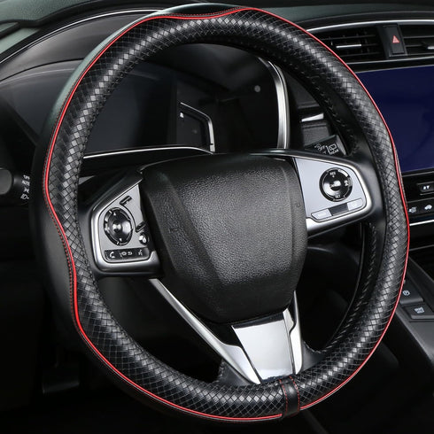 Steering Wheel Cover?Black with Red line?Anti-Slip, Safety, Soft, Sports Style, Leather Steering Wheel Cover, Adaptable to 14.5-15 inches Steering...