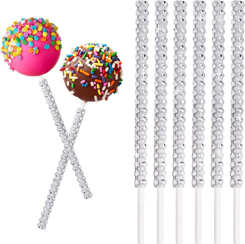 25 PCS Bling Cake Pop Paper Sticks, Glitter Rhinestone Lollipop Treat Sucker Sticks, Diamond Wrap Candy Holder for Chocolate Fruit Marshmallow Des...