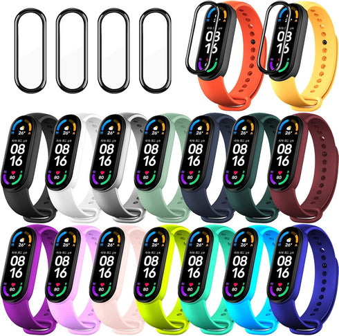 20 Pieces Strap Replacement Compatible with Xiaomi Mi Band 6 / Amazfit Band 5, Bracelet Wristbands Silicone for Mi Fit 5 Straps (16 Colors + 4 Scr...