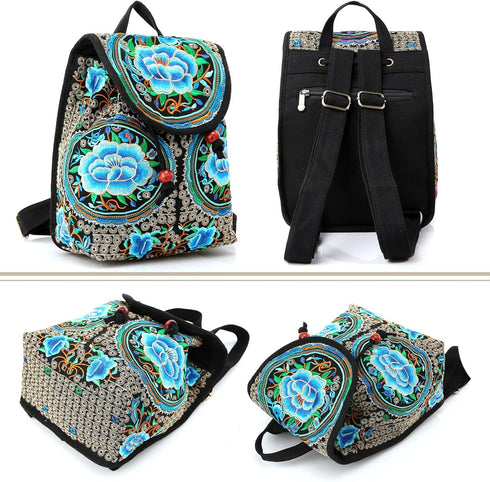 Jursccu Embroidered Backpack Purse for Women Vintage Handbag Small Drawstring Casual Travel Shoulder Bag Daypack...