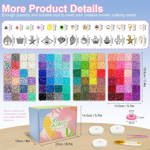Dayify 15500Pcs Clay Beads Bracelet Making Kit, 93 Colors 5 Boxes Polymer Clay Beads Heishi Letter Spacer Beads for Girls Jewelry Making, DIY Frie...