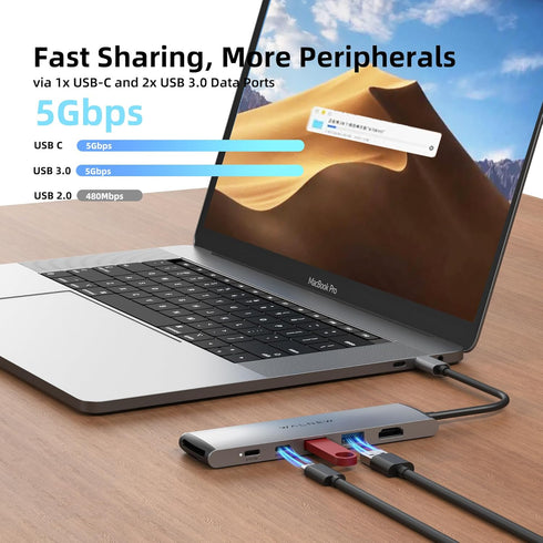 USB C Hub, WALNEW 7 in 1 USB C Docking Station with 4K HDMI,100W PD, 3 5Gbps Data Ports(1 USB-C & 2 USB 3.0),TF/SD Card Reader, USB Hub for Laptop...