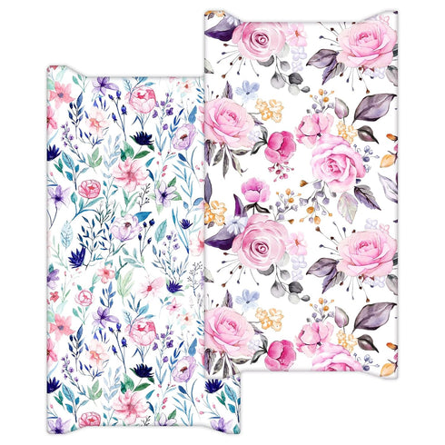 Floral Baby Diaper Changing Pad Cover, 2 Pack Infant Changing Table Mat Cover for Baby Girls Nursery Diaper Changing Cradle Mattress Sheets, Ultra...