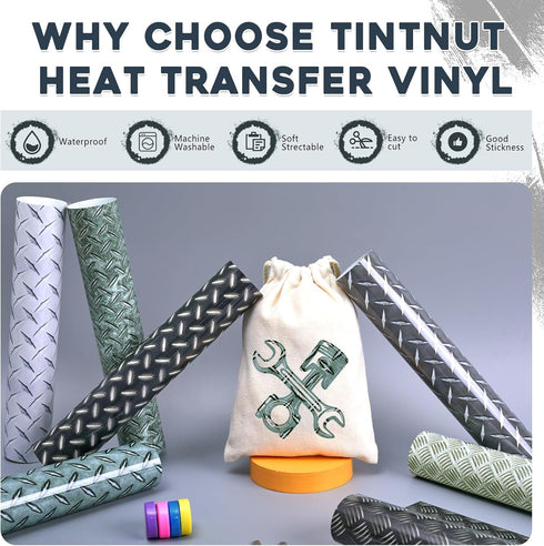 Tintnut Diamond Plate HTV Heat Transfer Vinyl - 7 Sheets 10x12 Inch Metal Plate Iron on Vinyl Pattern Printed HTV DIY T-Shirt, Hats, Clothing,for ...