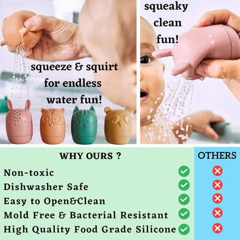 Mold Free Silicone Bath Toys, Baby Bath Toys 6-12 Months, Toddlers 1-3, Non Toxic Infant Bathtub Toy, Water Toys, Pool Toy, Dishwasher Safe (Coral...