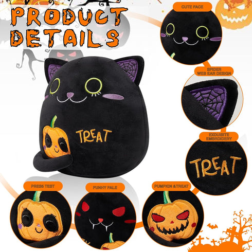 Halloween Stuffed Animal Black Cat Plush,Trick or Treat Soft Toys Gifts Pumpkin Double Side 9.4" Throw Couch Pillow Cute Figure Doll for Kids Baby...