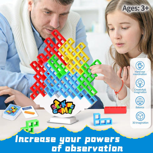 64PCS Stack Attack Game for Adult & Kids, Tetra Board Tower Games for Family Travel Party, 2 Players Balance Stacking Toy, Team Toys Building Bloc...