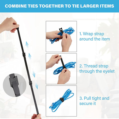100 PCS Reusable Cable Ties with Hook and Loop, Multi-purpose Adjustable 8 Inch Cable Management Wire Ties Cable Straps for Organizing Home, Offic...