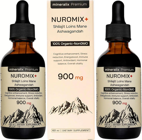 Nuromix Shilajit Liquid Drops – 900mg Organic Shilajit Drops with Lion’s Mane and Ashwagandha – Non-GMO SHilajit Supplement for Energy Boost, Immu...