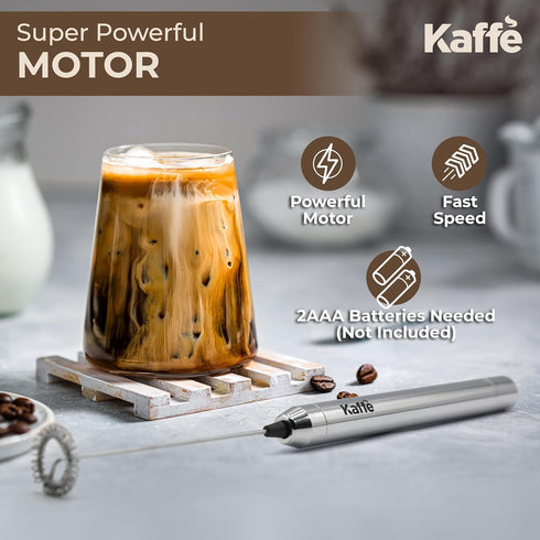 Kaffe Mini Milk Frother (10,500 RPM) - New Upgraded Motor - 2xAAA Batteries Required - Milk Frother Handheld for Coffee - Milk Frothing Wand for E...