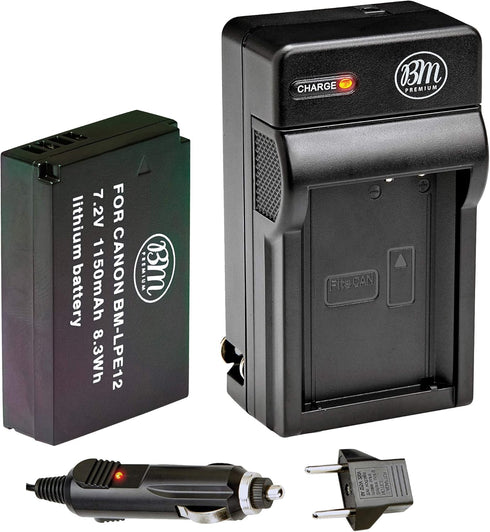 BM Premium LP-E12 Battery and Charger Kit for Canon EOS-M, EOS M2, EOS M10, EOS M50, EOS M50 Mark II, EOS M100, EOS M200, SX70 HS, Rebel SL1 Camer...