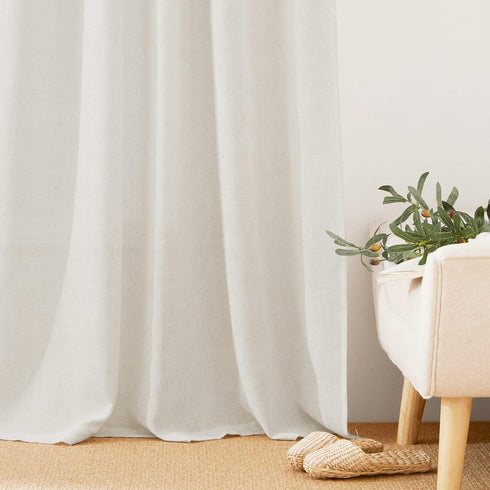 RYB HOME Semi Sheer Valances - Linen Textured Sheer Curtains Small Window Tiers Farmhouse Decor for Kitchen Bathroom Cafe Bedroom, Linen, Wide 52 ...
