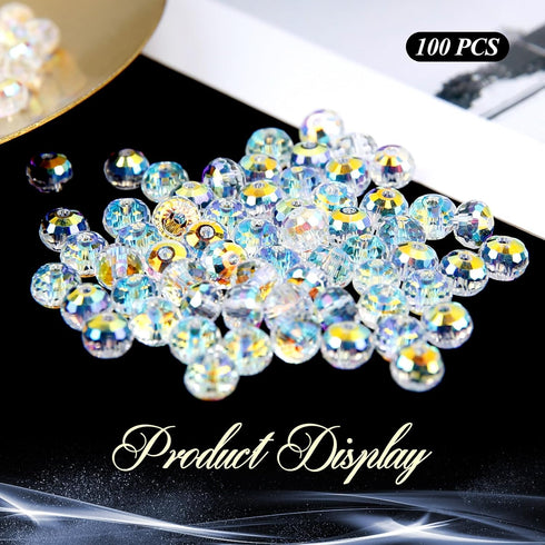 100Pcs Crystal Glass Beads for Jewelry Making, Clear Faceted Beads Spacer Beads Jewelry Crafts Making Supplies for DIY Bracelet Necklace Wind Chim...