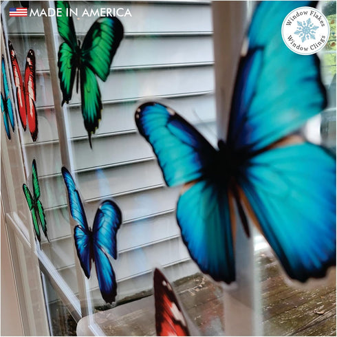 Butterfly Window Clings (36 pcs), Large Decals for Glass, Blue, Red, Orange, Teal, Anti Collision, Decorative, Reusable, Fade Resistant, Indoor Us...
