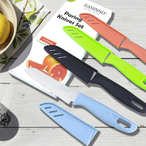 8 PCS Paring Knife Set-4 Knives 4 Cover Upgraded, Kitchen Fruit Peeling Knifes German Stainless Steel 4 inch Small Sharp Slicing Cutting Vegetable...