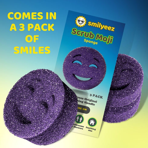 Scrub Moji Scrubbing Sponge (Set of 3) - (Purple) - Scrub Sponge Made with Temperature-Responsive Polymer Foam - Stain and Odor-Resistant Kitchen ...