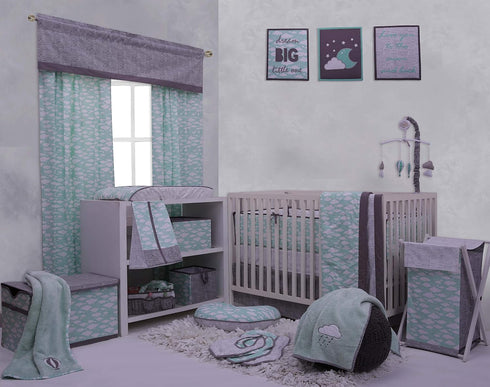 Bacati Clouds in The City Clouds Quilted Changing Pad Cover, Mint/Grey...
