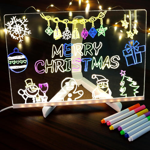 Acrylic Dry Erase Board with Light 11.8 X 7.9” Light up Dry Erase Board with Stand as a Glow Memo LED Letter Message Board Note Glass Led Board Wh...