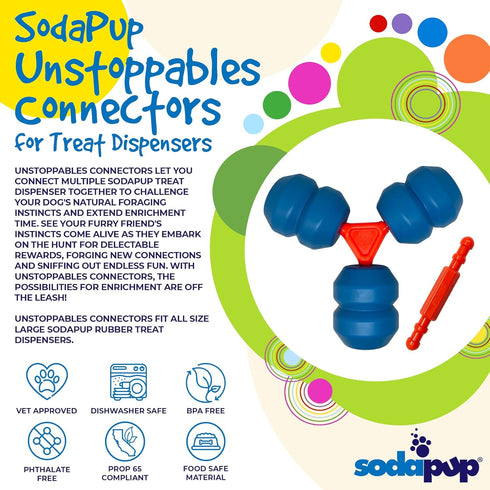 SodaPup Unstoppables Connectors, 2 Pack, PETstrong Nylon Treat Dispenser Chew Toys for Medium & Large Dogs, Food-Safe, Non-Toxic, Made in USA...