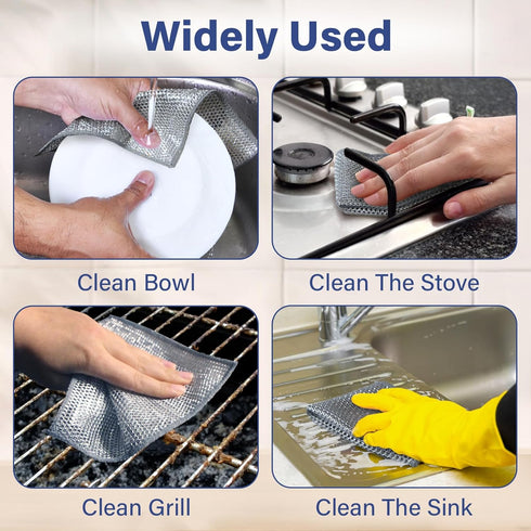 6 Pcs Multipurpose Wire Dishwashing Rags, Multifunctional Anti-Scratch Wet and Dry Double-Layer Steel Wire Dishcloth, Reusable, Easy to Rinse, Sui...