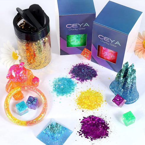 Ceya Chunky Glitter, 4.9oz/ 140g Bright Silver Craft Glitter Powder Mixed Fine Flakes Iridescent Nail Sequins for Nail Art, Hair, Epoxy Resin, Tum...