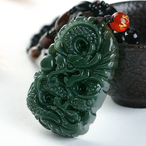 Women's Necklace Men's Necklace Pure natural hand carved qing jade dragon necklace pendant...
