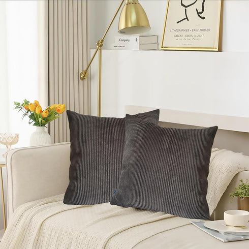 2 pcs Pack Throw Pillow Covers Corduroy Solid Soft Chestnut Brown 18x18 Inch Decorative Pillow Cases Chocolate Dark Brown for Couch Living Room So...