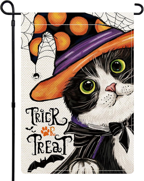 Black Cat Halloween Garden Flags for Outside, Trick or Treat Holiday Garden Flags 12x18 Double Sided, Cute Kitten Fall Holiday Yard Flag Winter La...