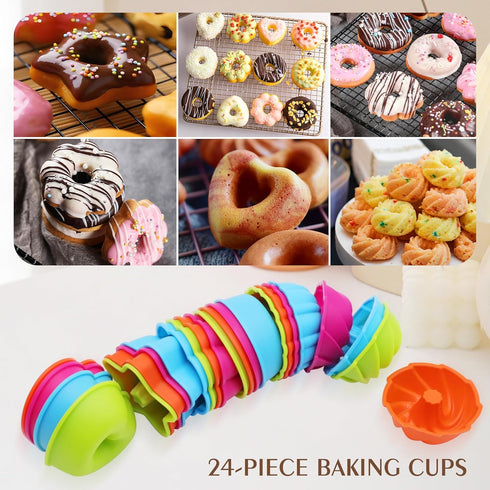 To encounter 24Pack Silicone Molds, Nonstick 2 3/4 inches Donut Mold, Silicone Baking Cups, Donut Pan, Muffin, Jello, Bagel Pan, Oven- Microwave- ...