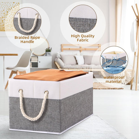 Yawinhe Foldable Storage Basket 1-Pack, Large Fabric Storage Bins with Rope Handle, Used for Organizing Shelves, Closets, Clothes Storage Box, 14....