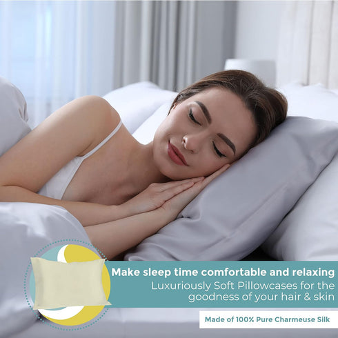 Spasilk Pure Silk Pillowcase, Charmeuse Silk Pillowcase, Hypoallergenic, Queen Sized, Ivory...