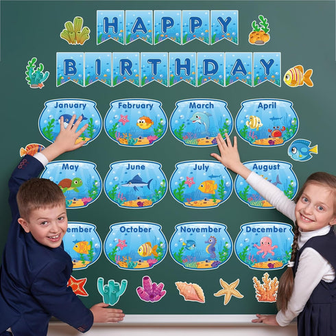 132 Pcs Under The Sea Birthday Bulletin Board Set Ocean Bulletin Board Classroom Decor Fish Learning Chart Cutouts Sea Animal Bulletin Board Birth...