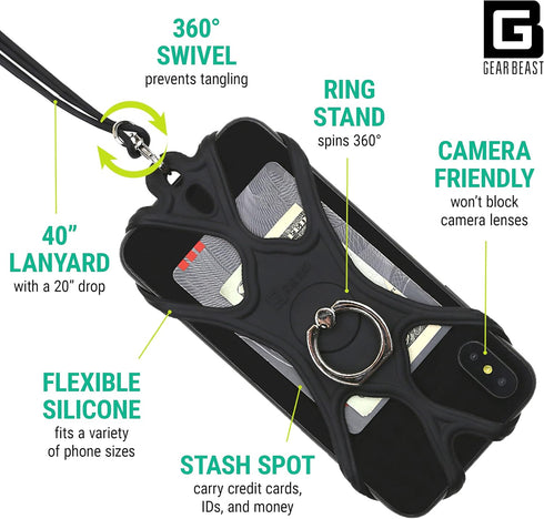 Universal Phone Lanyard Holder and Ring Grip, Silicone Cell Phone Lanyard Neck Strap and Phone Ring Holder Stand Compatible with Most Smartphones...