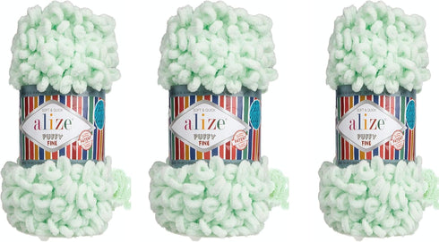 Alize Puffy Fine Yarn Baby Blanket Yarn Lot of 3skn 300gr 48yds 100% Micropolyester Soft Yarn Hand Knitting Yarn Super Chunky Bulky Woven Worested...