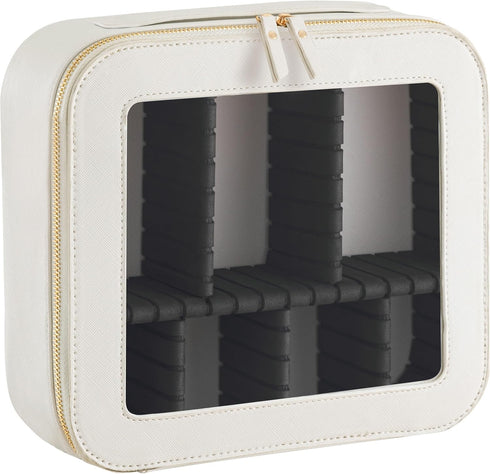 HBselect Clear Makeup Bag Travel Toiletry Bag with Double Zippers Makeup Organizer with Adjustable Dividers PU Leather Makeup Bags Waterproof Cosm...