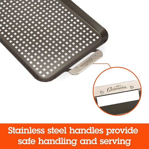 Camerons BBQ Grill Topper Grilling Pans (Set of 2)- Non-Stick Barbecue Trays w Stainless Steel Handles - Indoor Outdoor use for Barbecue & Smoked ...