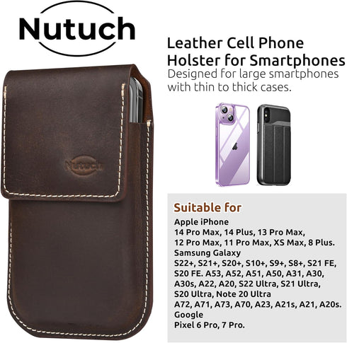 Genuine Leather Phone Holster with Belt Clip | Cell Phone Pouch for iPhone and Smartphone | Cell Phone Holsters Holders | Belt Phone Holder | Cell...