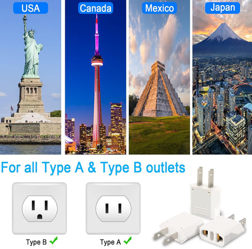6 Pack European to US Plug Adapter, Plug Adapter European to American, EU to US Plug Adapter, 220v to 110v Adapter Plug for Travel, Europe to Amer...