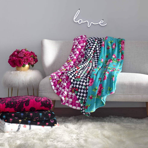 Betsey Johnson - Blanket, Buttery-Soft Throw Blanket for Couch or Bed, Boldly Plush & Oversized Bedding, Halloween Decor (Cherry Checker Red, 50" ...