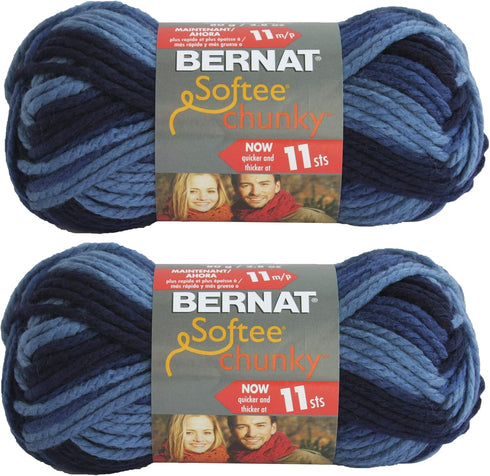 Bernat Softee Chunky Yarn 2-Pack Super Bulky #6 Each 2.8 Ounce 100% Acrylic (Denim Ombre)...
