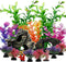 Fish Tank Decorations Plants with Resin Broken Barrel and Cave Rock View, 15pcs Aquarium Decorations Plants Plastic,Fish Tank Accessories, Fish Ca...