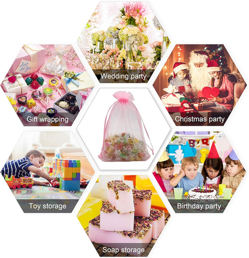 100PCS Pink Organza Bags 5X7 Inch Mesh Bag Drawstring for Wedding Party Baby Shower Favor Pouches Bags (Pink 5X7)...