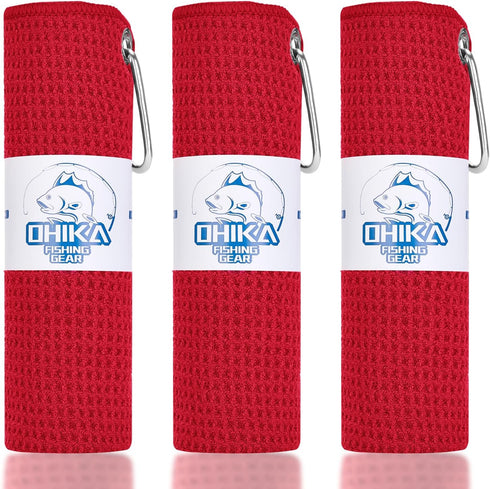 Microfiber Fishing Towels with Clip, Waffle Pattern for Effective Cleaning of Fishing Gears or Dirty Hands, 16” x 16”, Camping Towels, Hiking Towe...