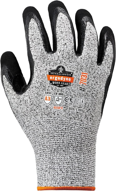 Ergodyne unisex adult Cut Resistant Work Gloves, A3, Surfaces, ANSI A3 Sandy Nitrile Coated Palms for Optimal Grip with Rough Surfaces 13g, Gray, ...