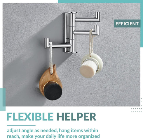 APLusee Swivel Towel Hook Polished Chrome, 304 Stainless Steel Triple Robe Hook with Multi Three Rotating Arms, Foldable Clothes Hanger, Wall Moun...
