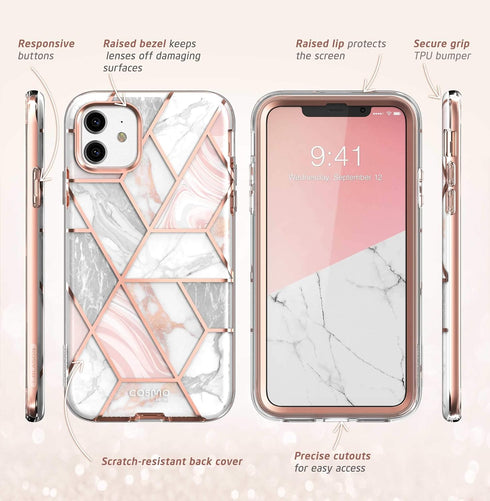 i-Blason Cosmo Series Case for iPhone 11 (2019 Release), Slim Full-Body Stylish Protective Case with Built-in Screen Protector, Marble, 6.1''...